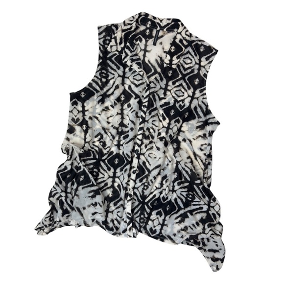 Amanda Green Black White Geometric Tie Dye Button Up Sleeveless Top Large - Picture 6 of 10
